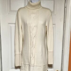 INC International Concepts Cream Big Turtle Neck Silk Sweater